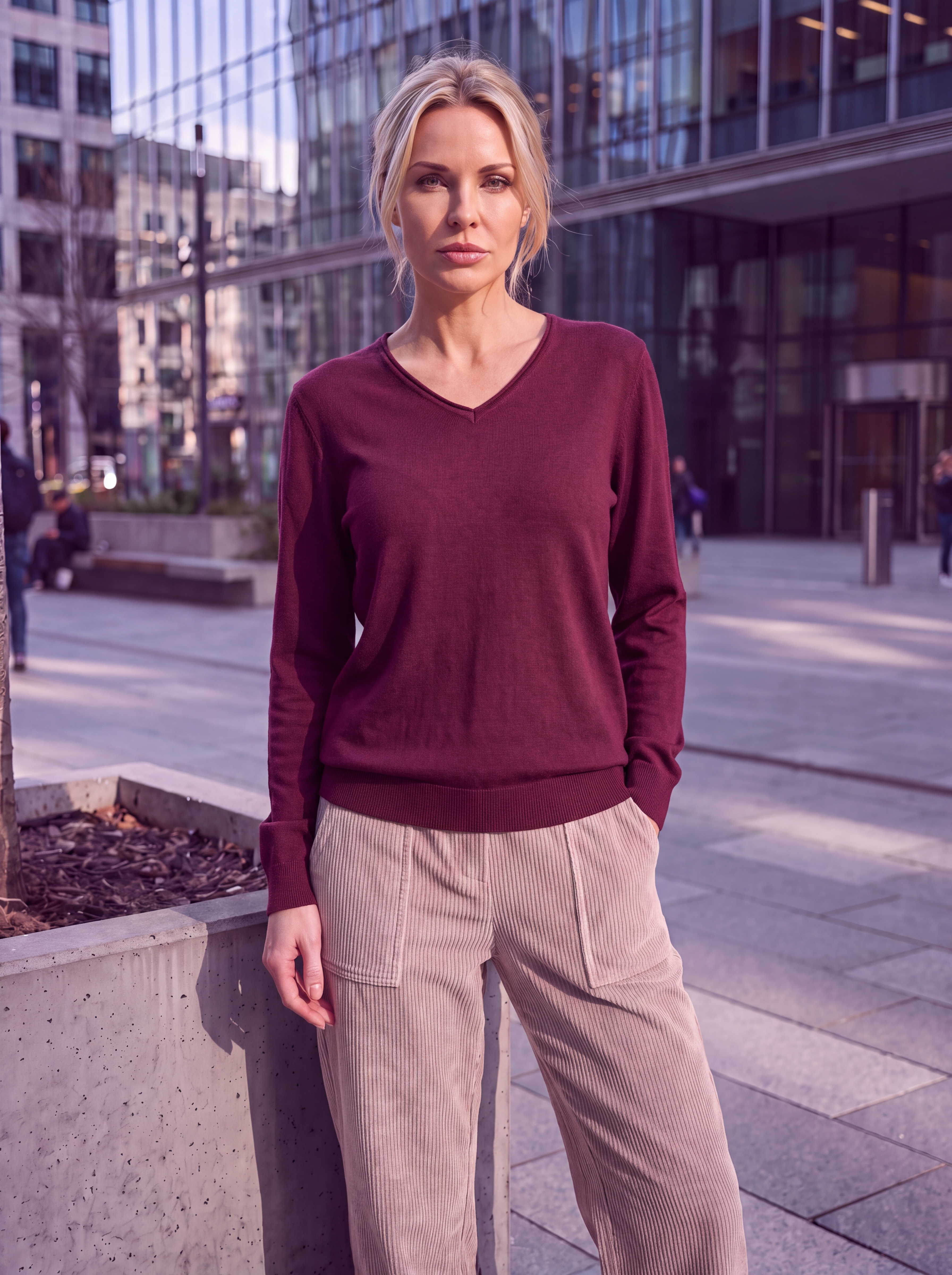 Dámsky pulóver s V-éčkovým výstrihom H.WINTER MERLOT Vínová bordová s.WEAR 1
